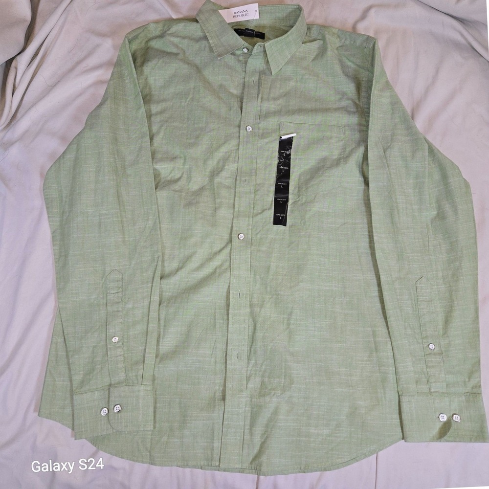 Banana Republic Mens Green Grove Standard Fit Long Sleeve‎ Button Down Shirt